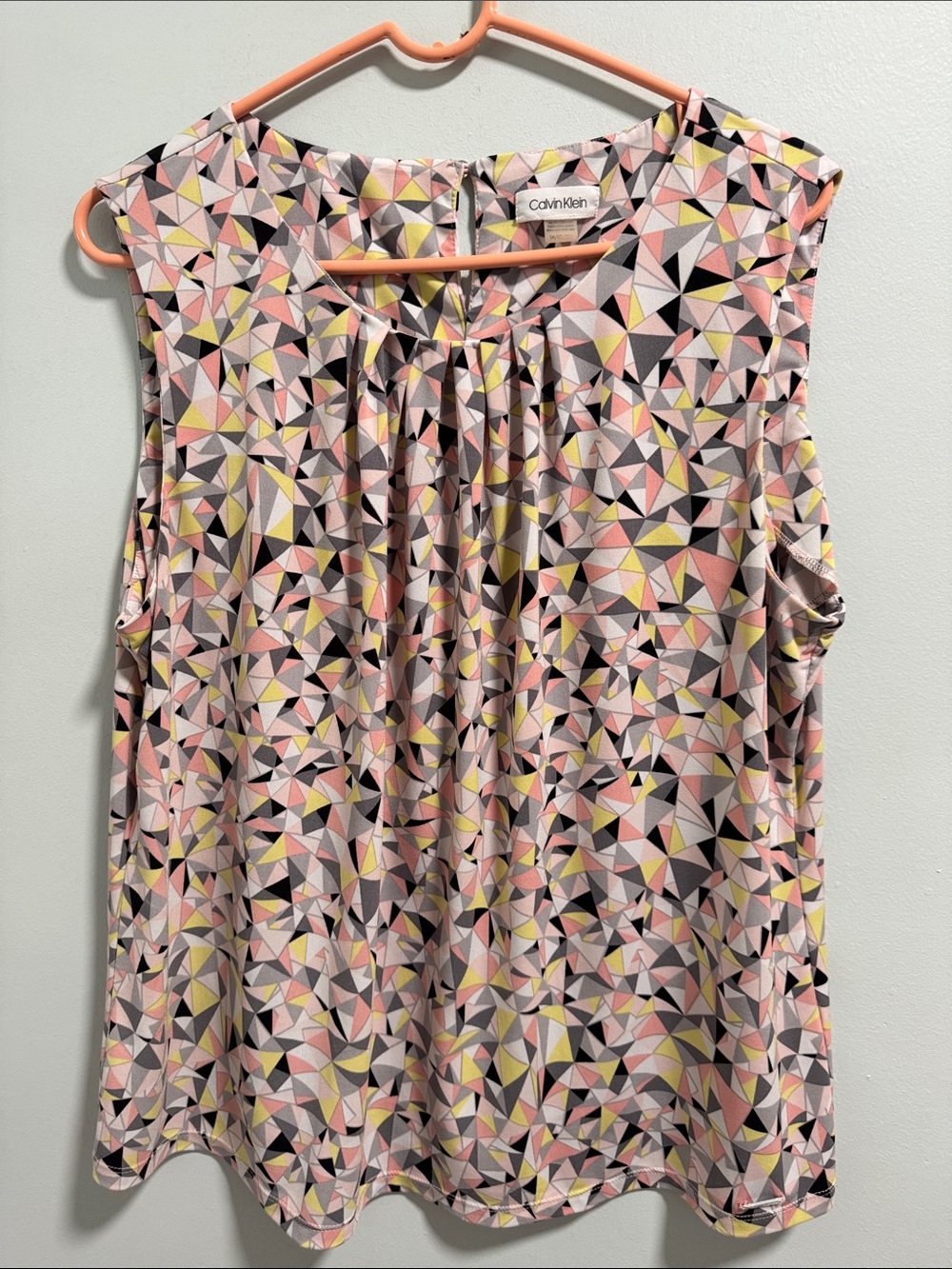 Calvin Klein Pink Geometric Sleeveless Top with Yellow & Black Accents
